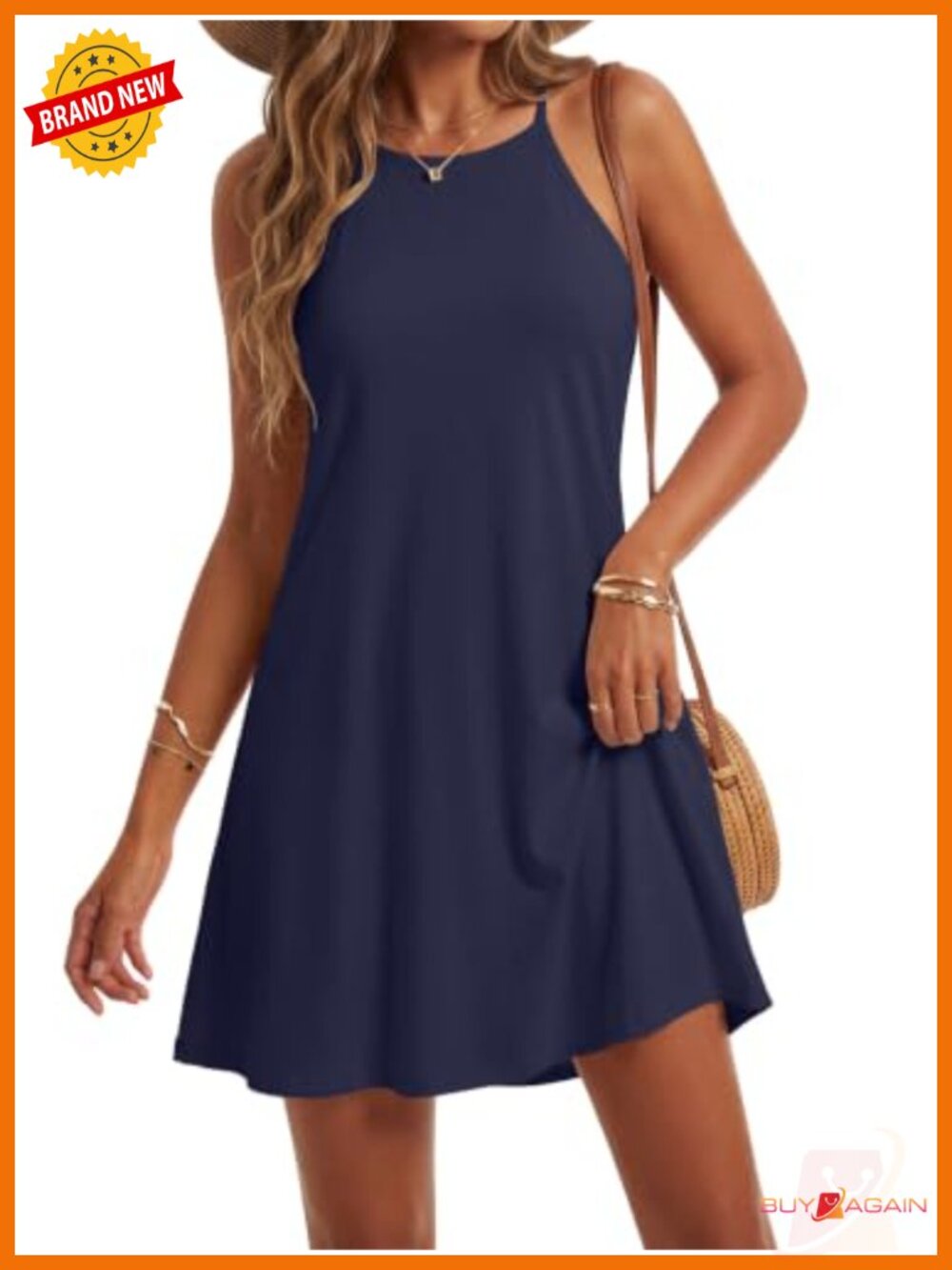 Halter Neck A-Line Mini Dress Sleeveless Keyhole Back